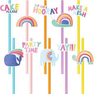 25Pcs Rainbow Theme Straw Set with Cute Animal Elephant Snail Whale Turtle 1