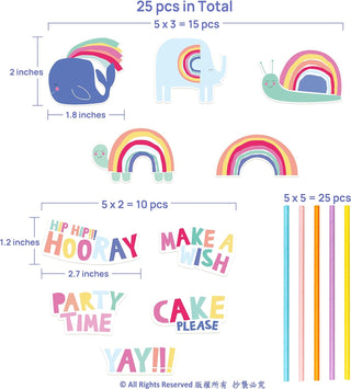 25Pcs Rainbow Theme Straw Set with Cute Animal Elephant Snail Whale Turtle 2