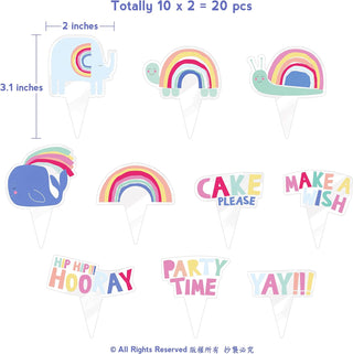 Rainbow Theme Cupcake Toppers Set (20pcs) 5