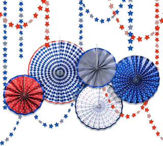 Independence Day Theme Folding Fans Kit Blue Red (7pcs) 4
