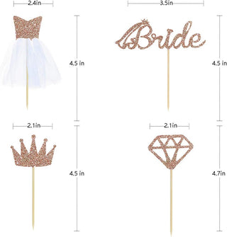 Rose Gold Glitter Cupcake Toppers with 'Bride', Dimond, Crown & Yarn (32PCS) 6