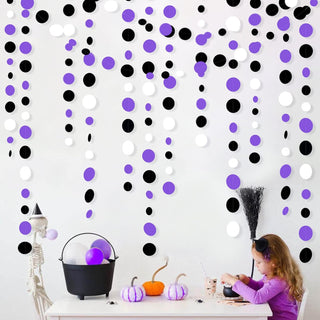 Purple Theme Party Circle Dot Garland in Black, Purple & White (46Ft) 4