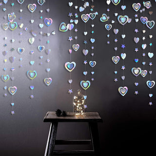 40Ft Iridescent 3D Heart Twinkle Star Garland Holographic Paper Streamer 4