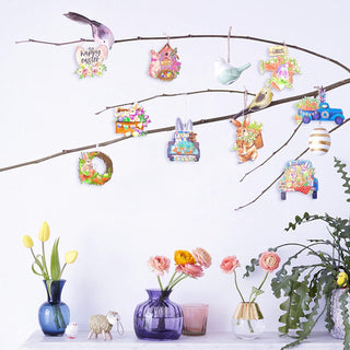  18Pcs Easter Hanging Bunny Ornaments Vintage Floral Spring Bunny Eggs Carrots 4