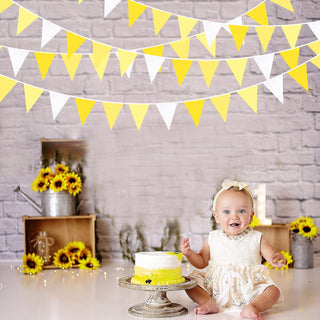 Bee Party Fabric Bunting Flag Banner in Yellow & White (32Ft) 5