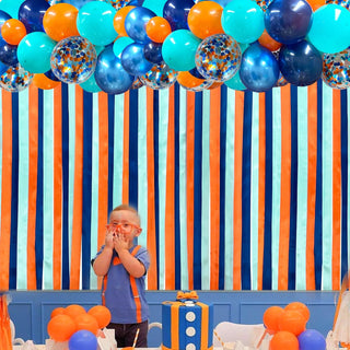 Blue and Orange Balloons Satin Ribbon Streamer Backdrop (42 Pcs) 4