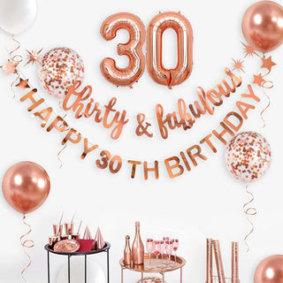Rose Gold Thirty & Fabulous Happy 30th Birthday Banner Garland Foil Balloon 5