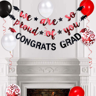 Graduation Party Balloons and Banners Set in Red and Black (11 pcs) 4