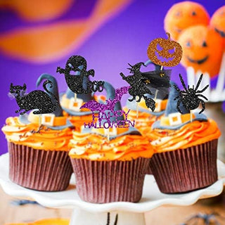Halloween Party Cupcake Toppers with Spider, Bat, Witches & Ghost (36pcs) 4