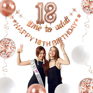  Rose Gold Time to Adult Happy 18th Birthday Banner Garland Foil Balloon 4