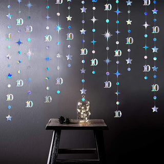 10th Birthday Iridescent Circle Dot Garland with Twinkle Stars (46Ft) 4