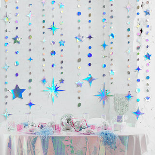 Iridescent Party Paper Garland with Twinkle Stars & Circle Dot (53Ft) 4
