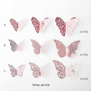 Rose Gold Hollow Paper Butterfly Stickers 3D Wall Decor (36Pcs) 4