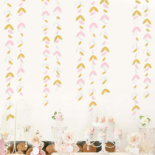 Pastel Party Decorations Leaf Garland in White, Pink & Gold (52Ft) 4