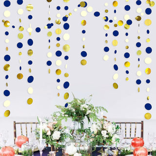 Grad Celebration Circle Dots Garland in Navy Blue, Gold & White (46Ft) 5
