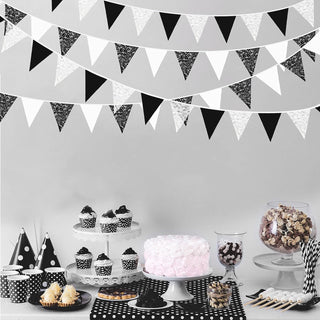 Black & White Lace Triangle Flag Bunting Banner (32Ft) 4