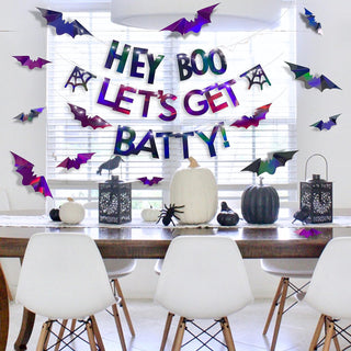 'Hey Boo' Halloween Banner and Bat Stickers Iridescent with Lights  3