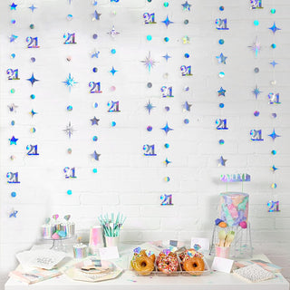 Number 21 Iridescent Circle Dot Garland with Twinkle Stars (46Ft) 4