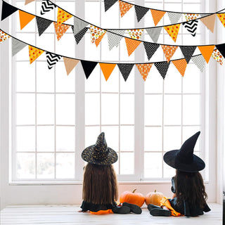 Halloween Orange Grey Flag Banner with Stripes & Polka Dots (23Ft) 4