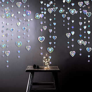 40Ft Iridescent 3D Heart Twinkle Star Garland Holographic Paper Streamer Banner 4
