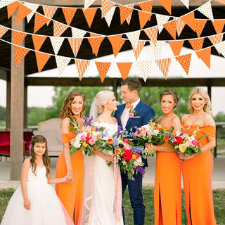 Fall Party Fabric Flag Banner in Orange & White Stripe and Dot (32Ft) 4