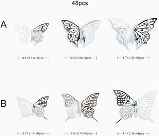 3D Silver Hollow Butterfly Wall Art Decor Removable Stickers (48Pcs)  4