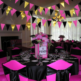 Hot Pink Black Gold Hanging Paper Triangle Flag Banner for Hen Party (30Ft) 4