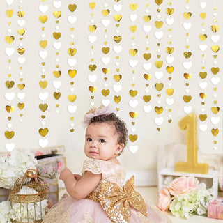 52Ft White and Gold Heart Garland Hanging Love Heart Streamer 4