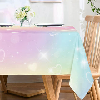 Iridescent Pastel Love Heart Fabric Tablecloths (54"x108")  4
