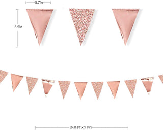 Metallic & Glitter Pennant Bunting Flags in Rose Gold 30ft 4