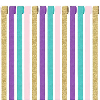 Purple, Blue, Pink and Gold Crepe Paper Streamer Garlands (4 rolls) 3