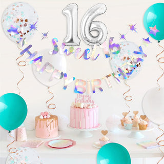  Iridescent Sweet 16 Happy Birthday Banner Garland 4