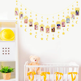 1st Birthday Photo Bunting Banner with Star and Moon Garlands 4