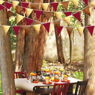 Fall Party Metallic Fabric Triangle Flag Banner in Maroon, Gold & Brown (32Ft) 4