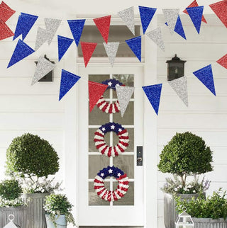 Pennant Bunting Flags in Red, Blue and Silver 40ft 4