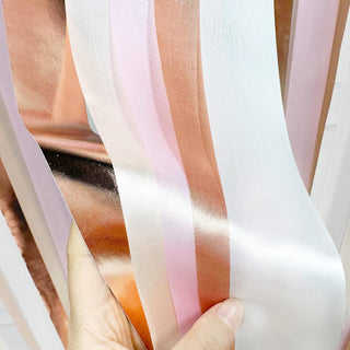 Rose Gold Dusty Pink Streamers Backdrop with Satin Ribbons 197Ft×1.97"2