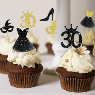 30th Birthday Cake Toppers Set in Gold and Black (33pcs) 4