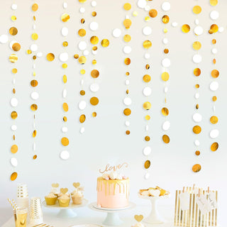 New Year Hanging Paper Garland with Circle Dots in White & Gold (46Ft) 4