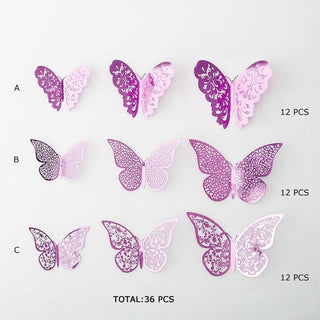 Purple Hollow Paper Butterfly Stickers 3D Wall Decal (36Pcs) 4