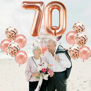 Rose Gold Number 70 Birthday Decoration Foil Balloons Set 32Inch 3
