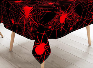 Halloween Spider Tablecloth in Black and Red (54"x108") 4
