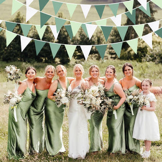 Summer Themed Fabric Flag Banner in Sage Green & Avocado Green (32Ft) 4