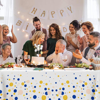 Polka Dot Tablecloth in Blue and Gold (54"x108") 4