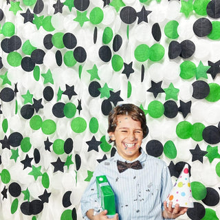 Soccer Party Big Star Circle Dots Garland in Green, Black & White (173Ft) 3