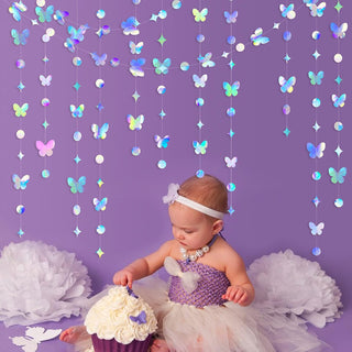 Iridescent Butterfly Paper Garland with Circle Dot & Star (51FT)  4