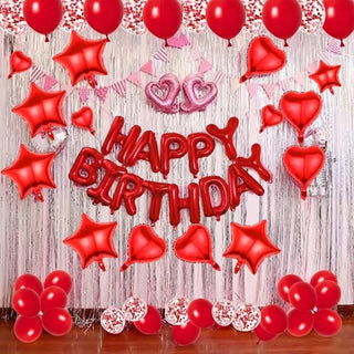 Happy Birthday Foil Balloons Red Heart Star Shaped Balloons (71Pcs)  4