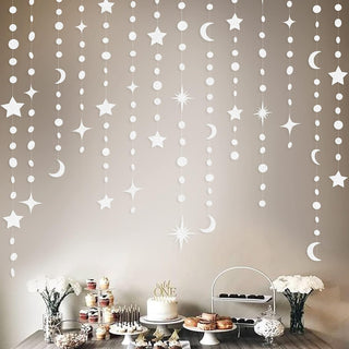 Star, Moon and Circle Garlands Set in White (46ft) 4