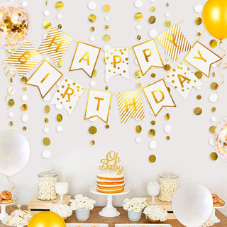 White and Gold Happy Birthday Banners and Balloons (22Pcs)  4