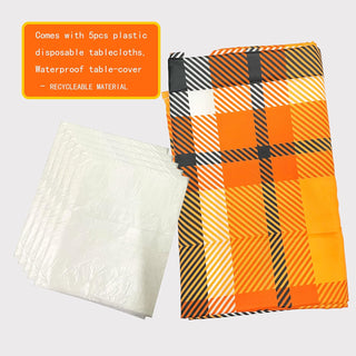 54"x108" Rectangle Fall Tablecloth Orange Black Buffalo Plaid Fabric Tablecloth 4