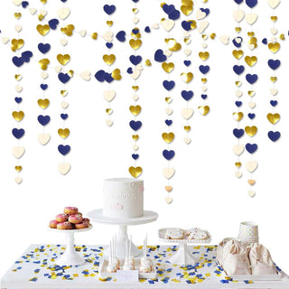 Love Heart Garland in Navy Blue, Gold & White (52Ft) 4